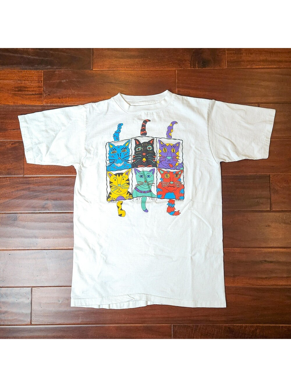Vintage 1990 Joe McAlister Cat Tails Muscle Beach Colorful T-Shirt Single Stitch